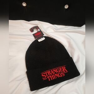 New Stranger Things Thick Red Embroidered Black Beanie O/S